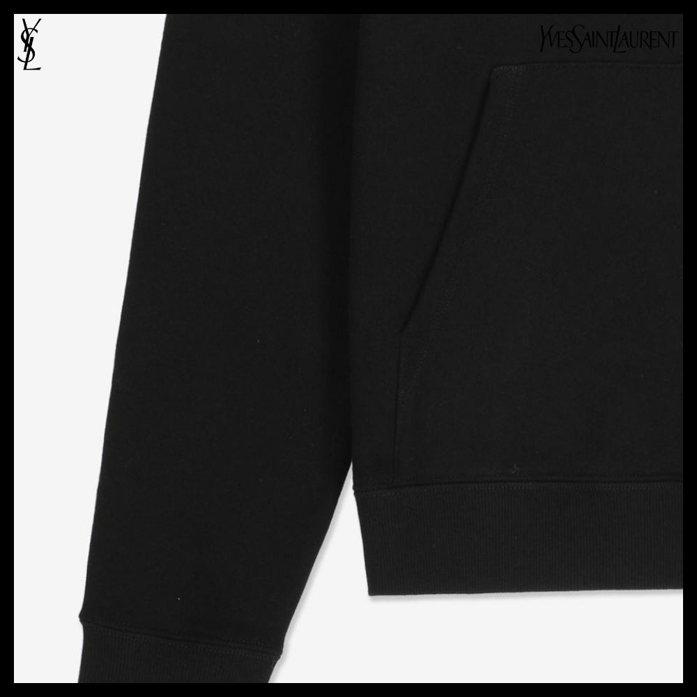 【Saint Laurent】Classic Small Logo Stripe Trim Hoodie Black