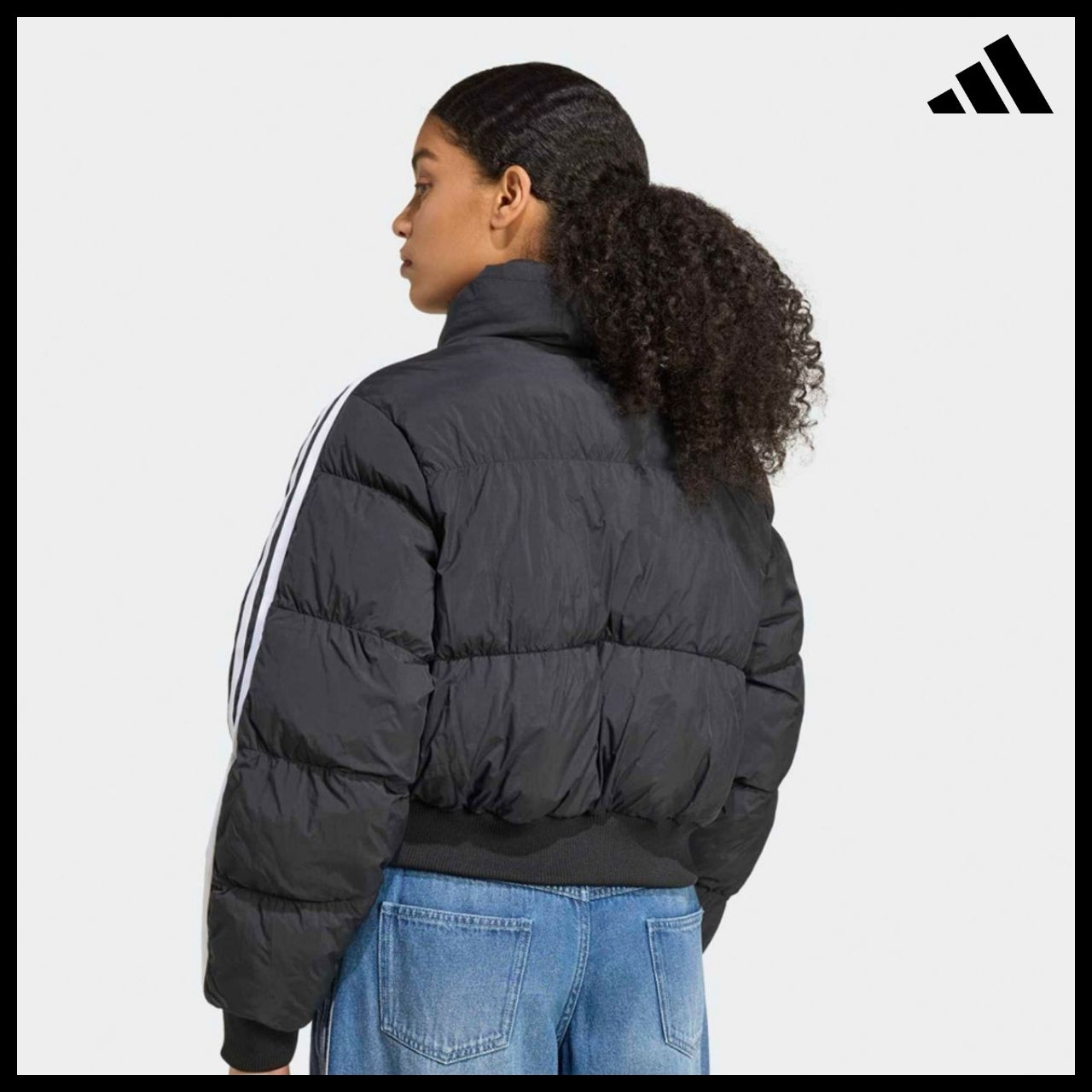 【ADIDAS】Crop Black Synthetic Down Puffer Jacket