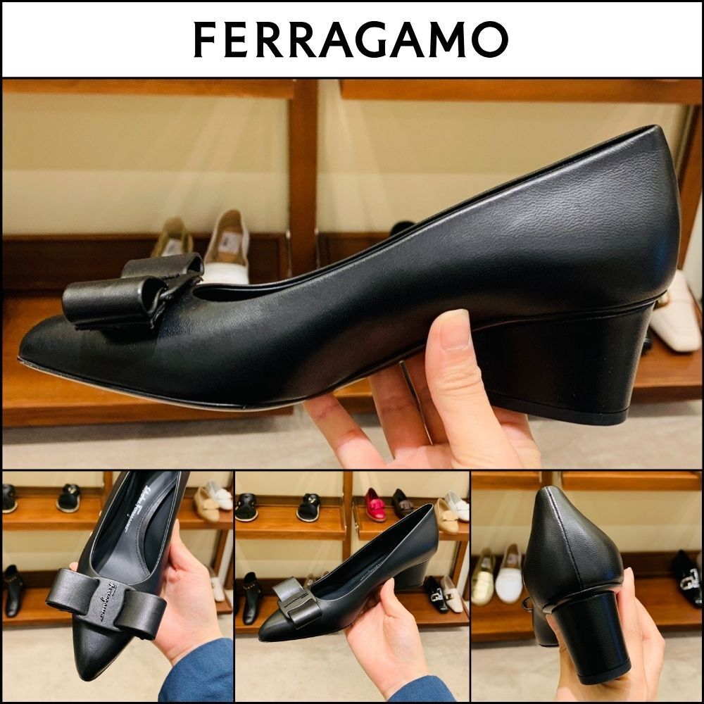 【Ferragamo】VIVA 55 Vara bow mid-heel pumps black