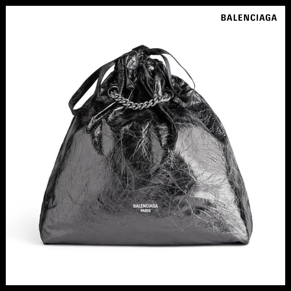 【BALENCIAGA】Crush Medium Tote Bag Dark Grey Metallized
