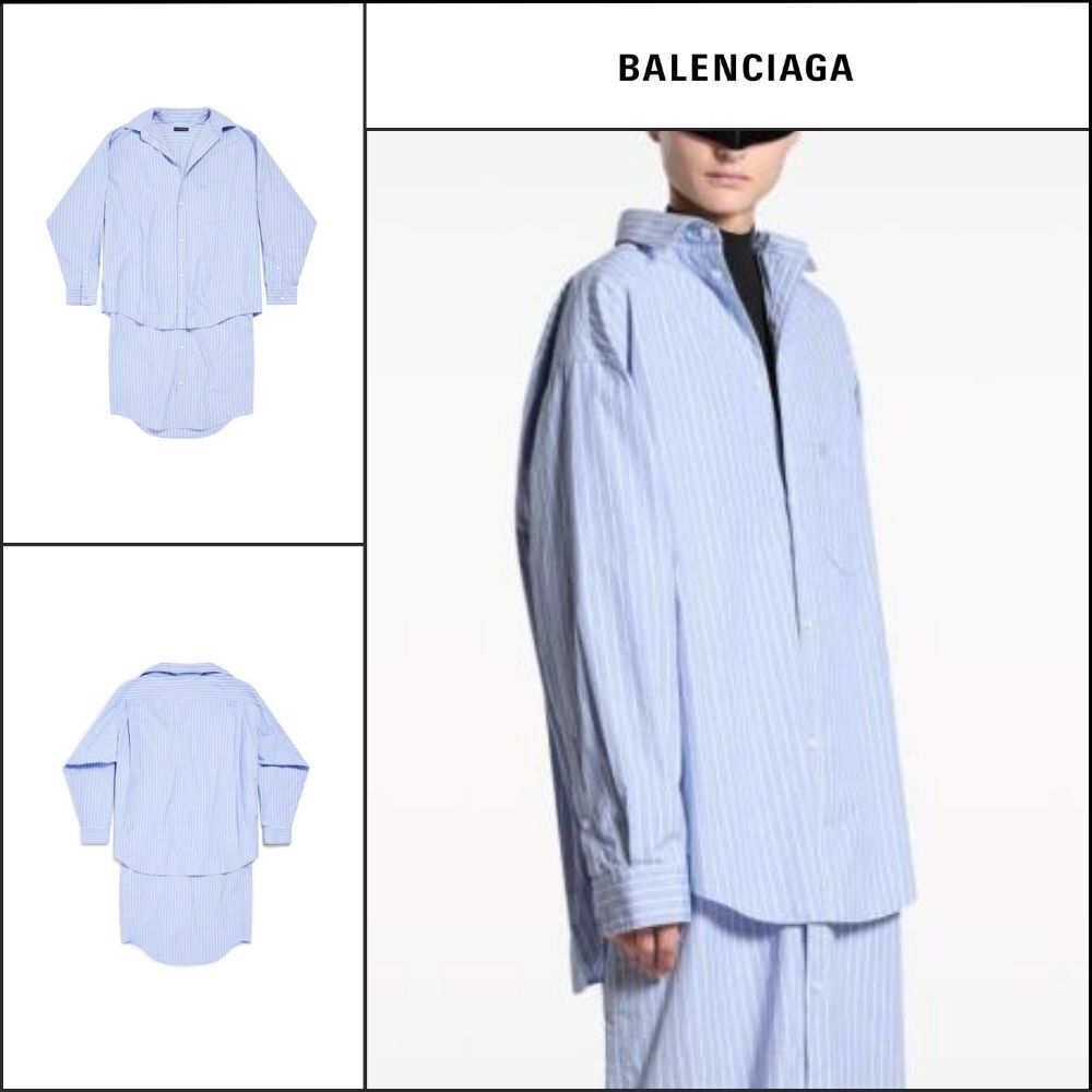 【BALENCIAGA】BB Classic Layered Shirt Dress Blue