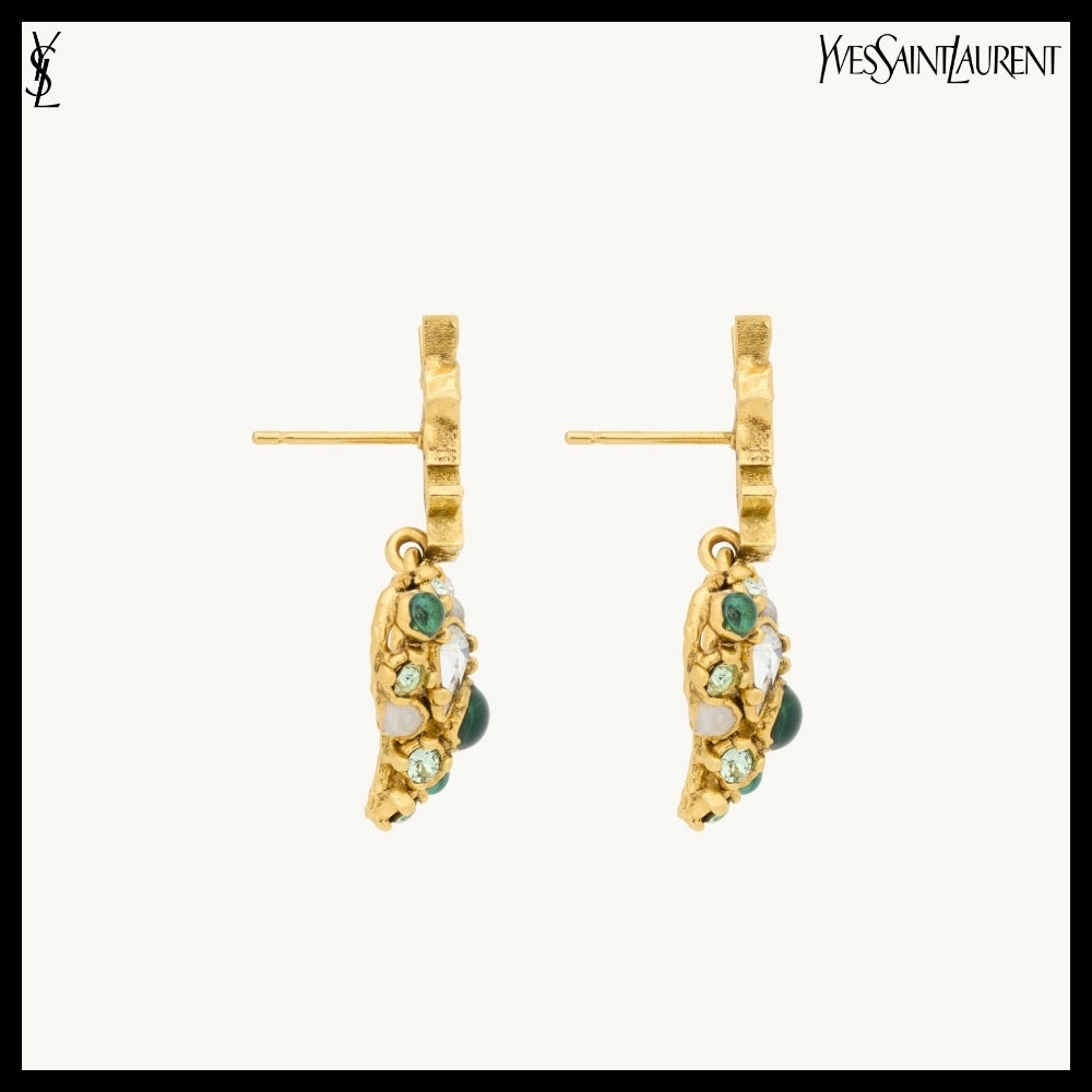 【Saint Laurent】Crystal Heart Earrings 2 Colors