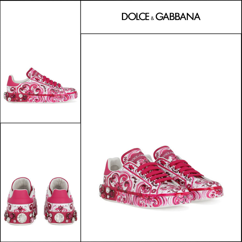 【Dolce&Gabbana】MAJOLICA PRINT CALFSKIN PORTOFINO SNEAKERS