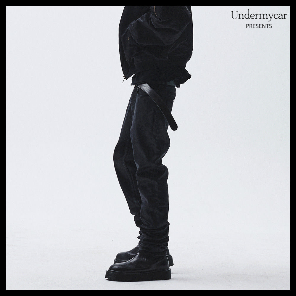 【Undermycar】MU.157 Classic Wax Coated Slim Straight Jeans
