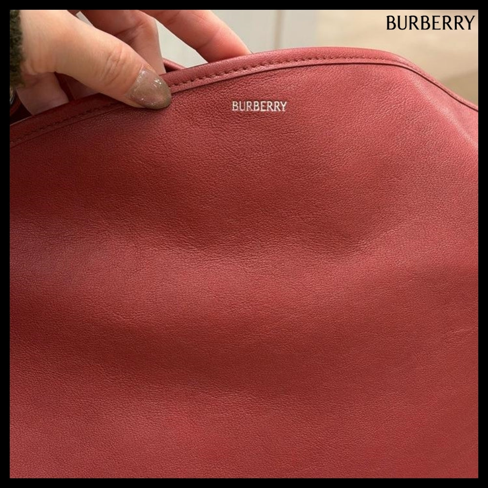 【Burberry】Shield Twin Logo Leather Tote Bag Rust