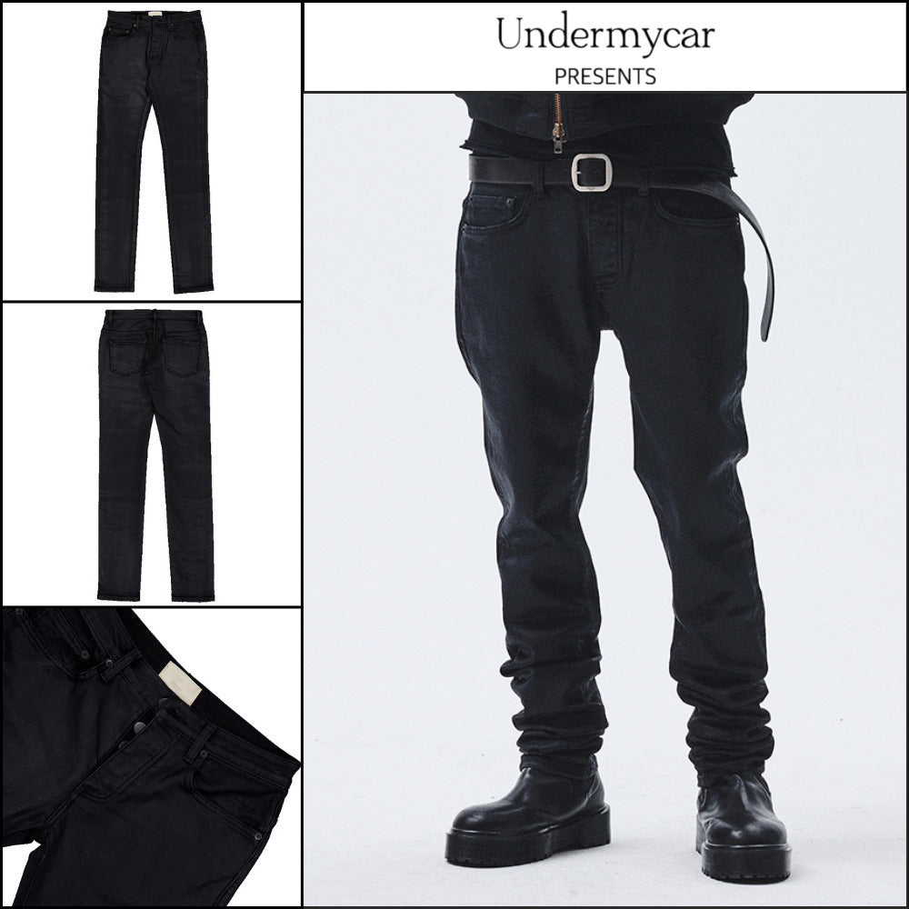 【Undermycar】MU.157 Classic Wax Coated Slim Straight Jeans