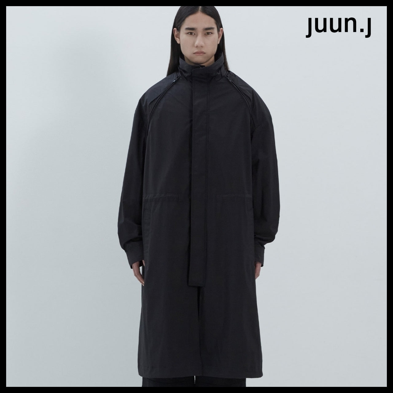 【JUUN.J】Stand Collar Sleeve Detachable Mac Coat Black
