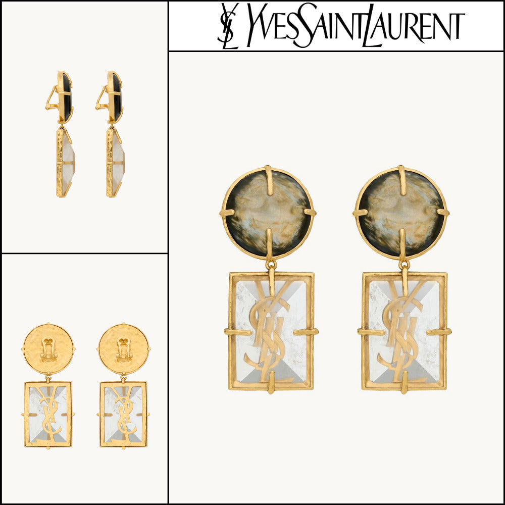 【Saint Laurent】Crystal Rock Pendant Earrings