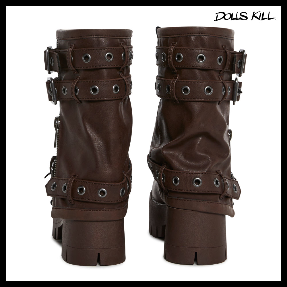 ◆DOLLS KILL◆DARKER WAVS Warp Combat Boots Brown
