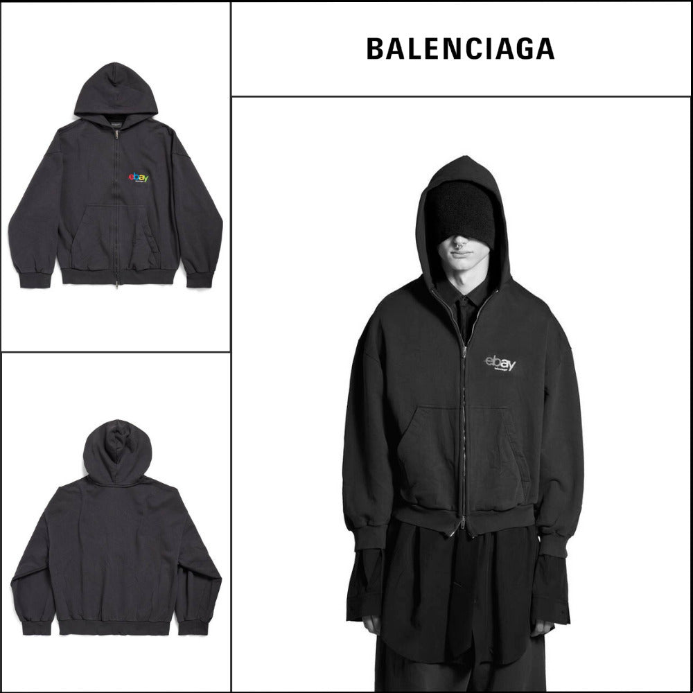【BALENCIAGA】Ebay Zip-Up Hoodie Regular Fit Black