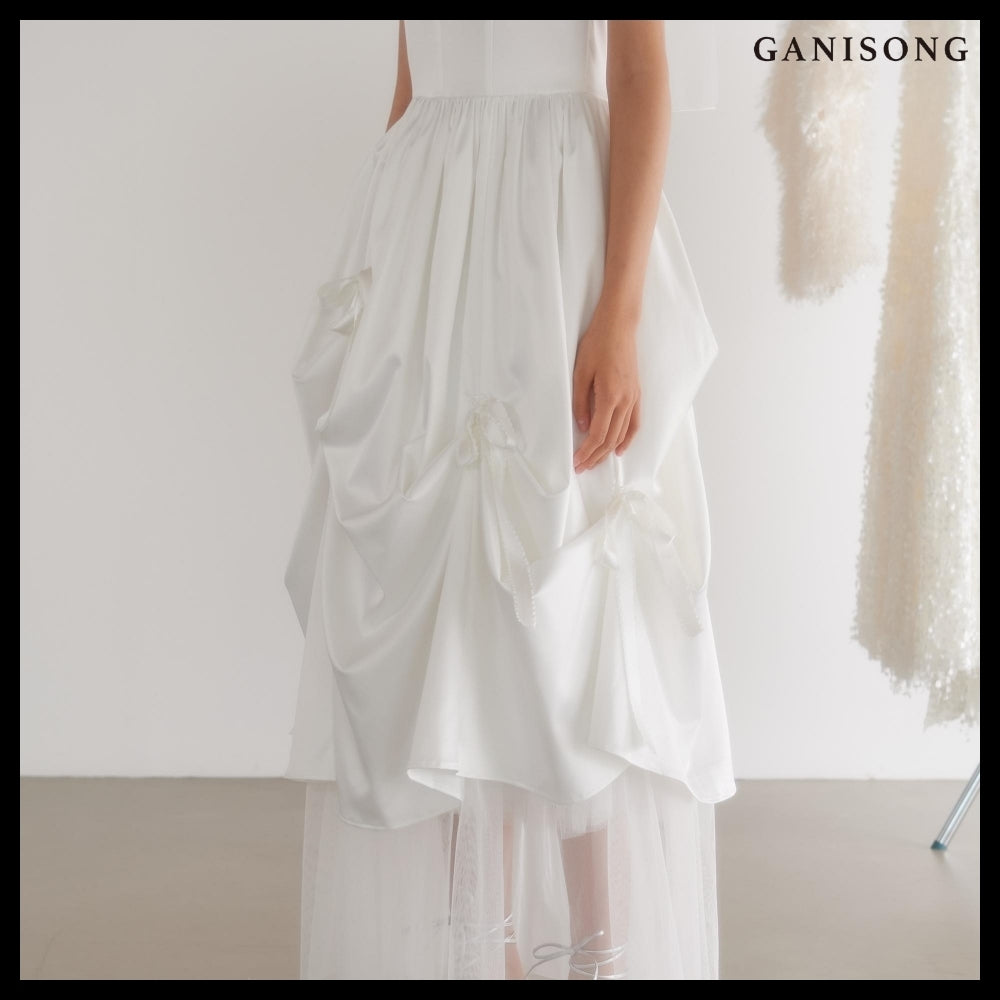 【GANISONG】Bridal Bow Bow Dress White