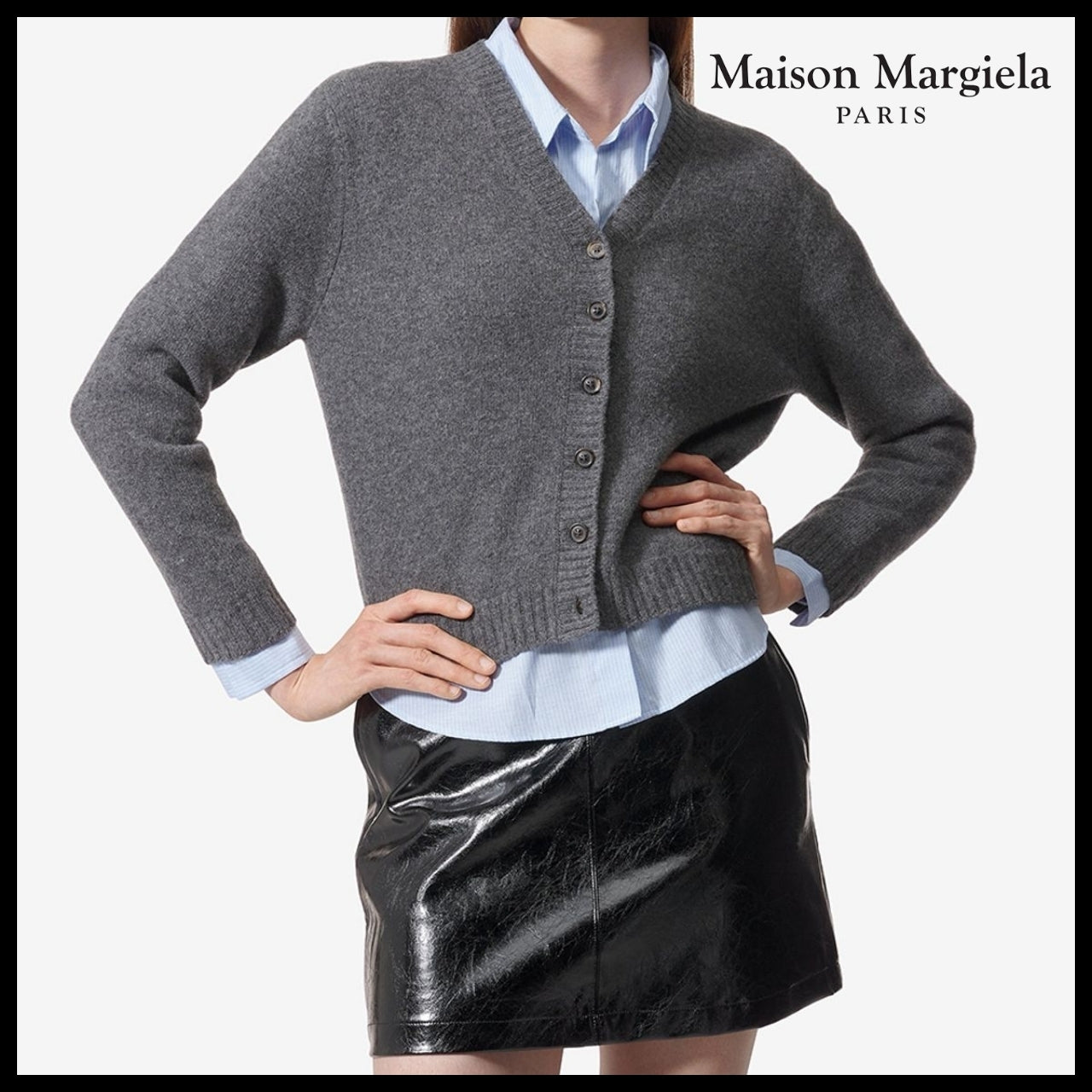 【Maison Margiela】Four Stitches Lambswool Cardigan Charcoal