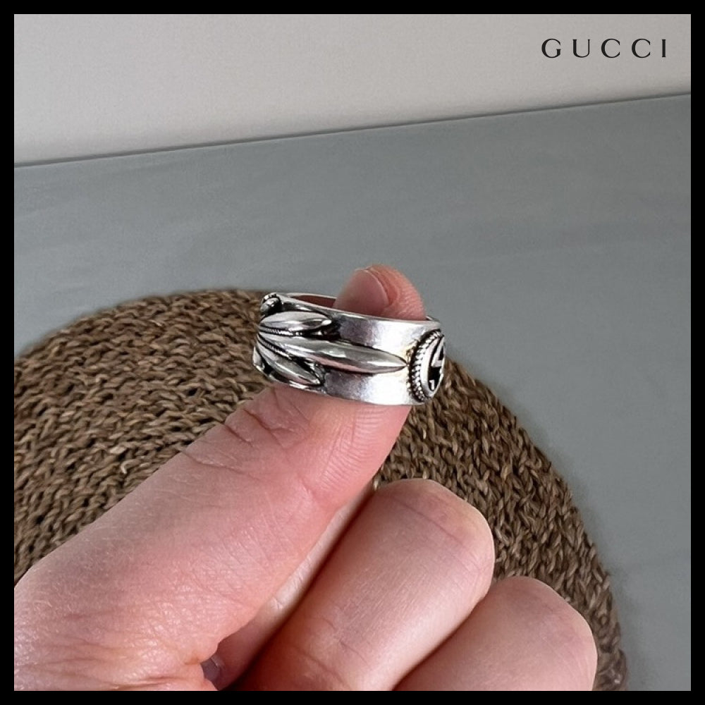 【GUCCI】Interlocking G Engraved Flower Sterling Ring Silver