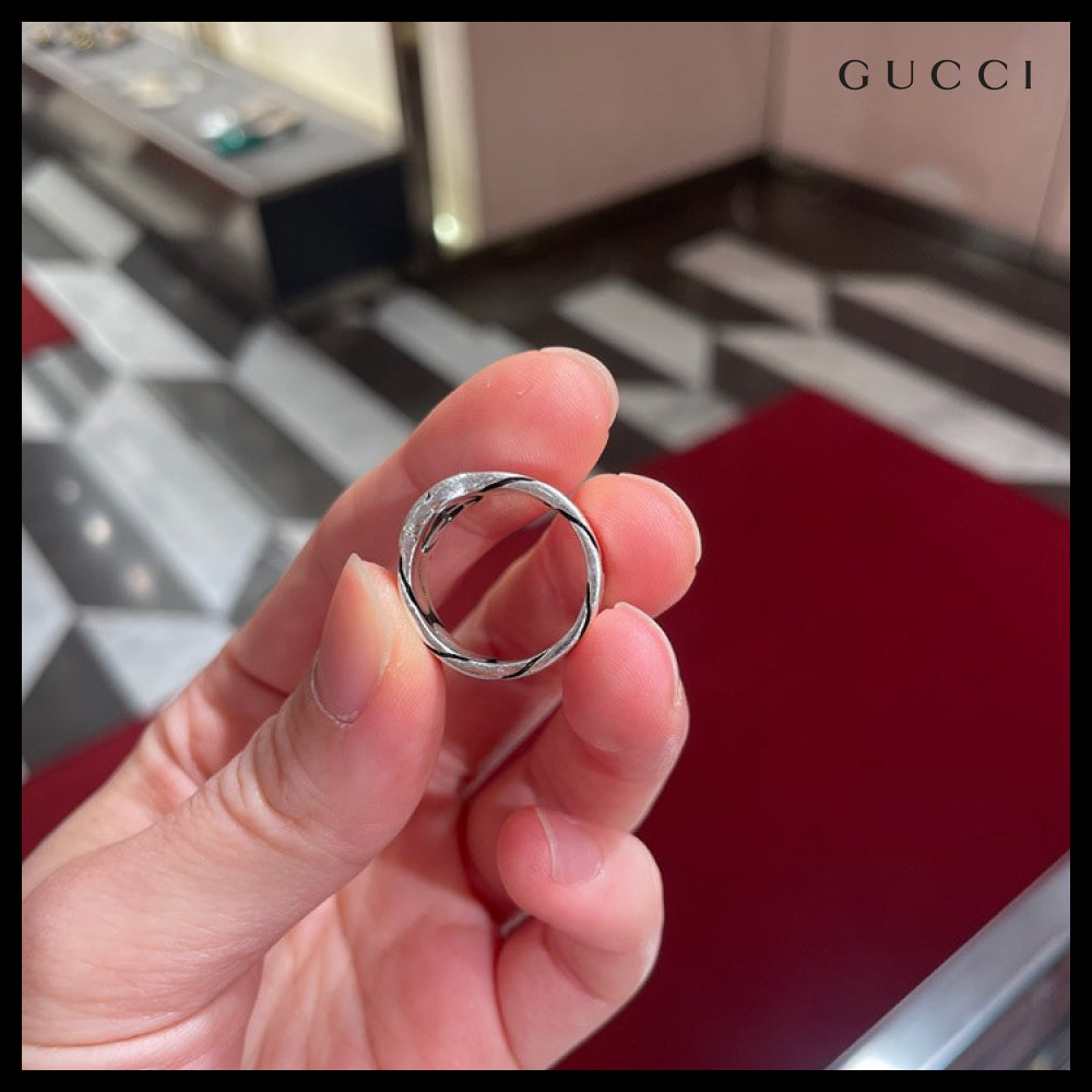 【GUCCI】Interlocking G Chain Wide Ring Silver