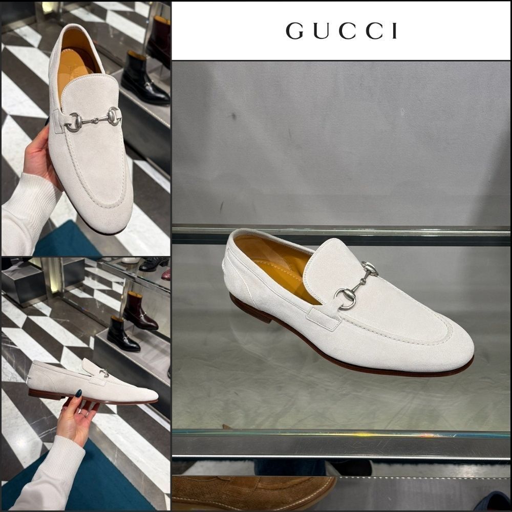 【GUCCI】JORDAN Horsebit Suede Men’s Moccasin Loafers White