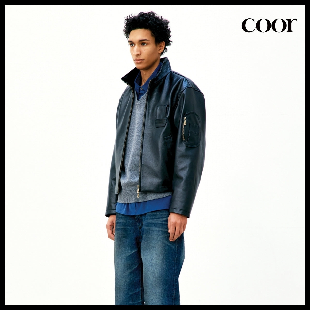 【COOR】Goat Skin Pilot Leather Jumper (2 Colors)
