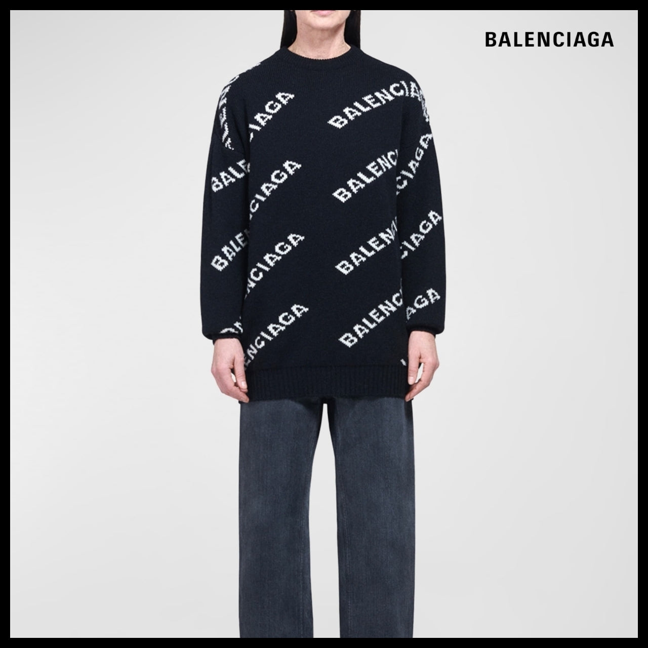 【BALENCIAGA】Allover Logo Sweater Black