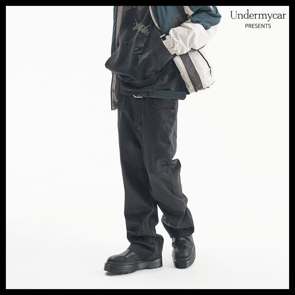 【Undermycar】Noir Coated Baggy Jeans Black