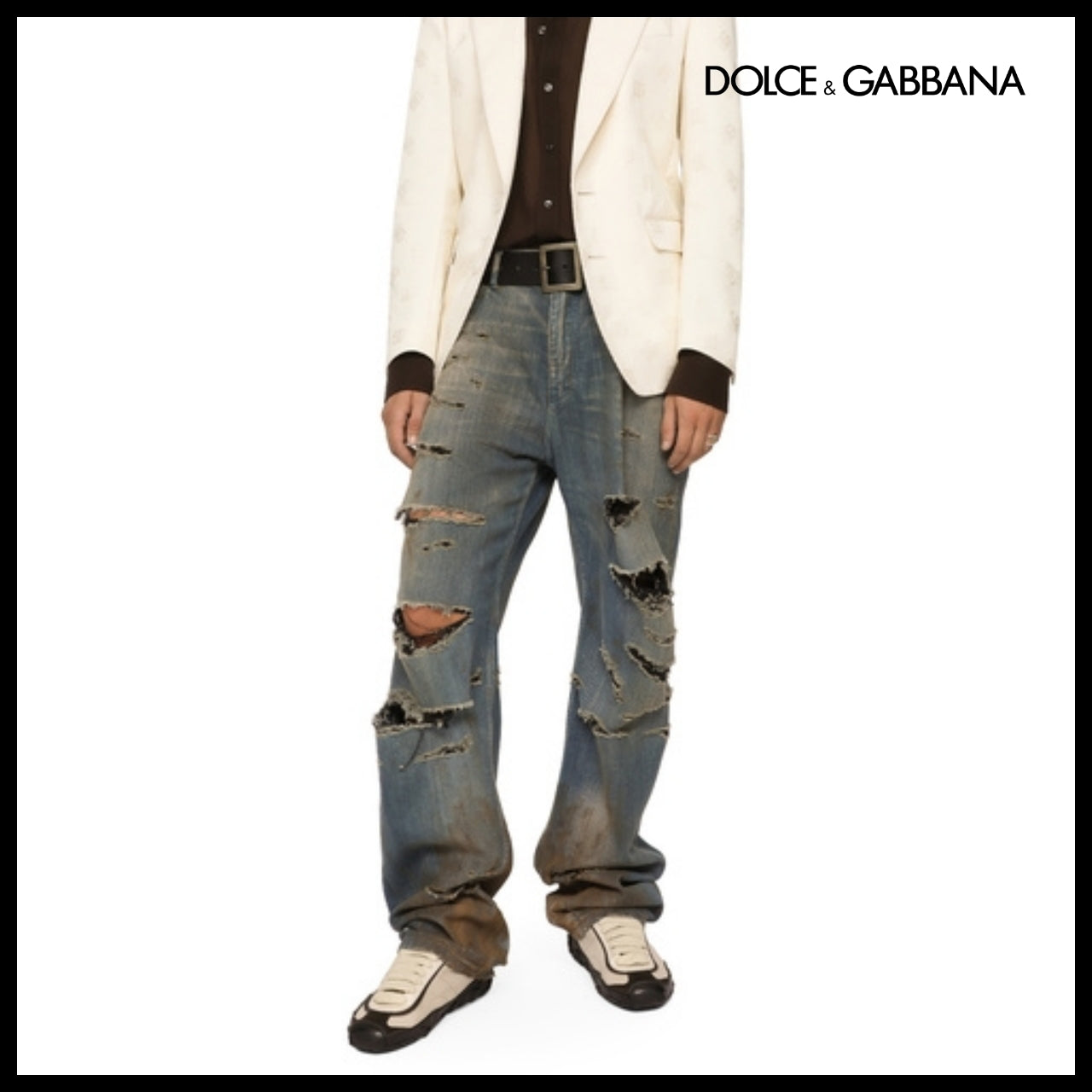 【Dolce & Gabbana】BLUE DENIM STRAIGHT-LEG JEANS WITH RIPS