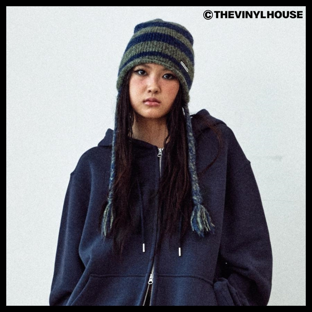 【THEVINYLHOUSE】Ear flap stripe beanie (3 colors)