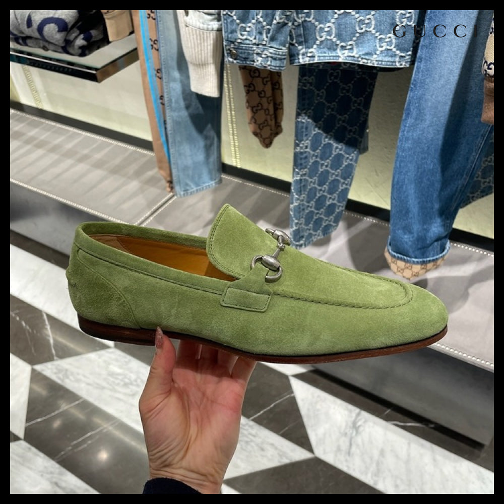 【GUCCI】JORDAN Horsebit Suede Men’s Moccasin Loafers Green
