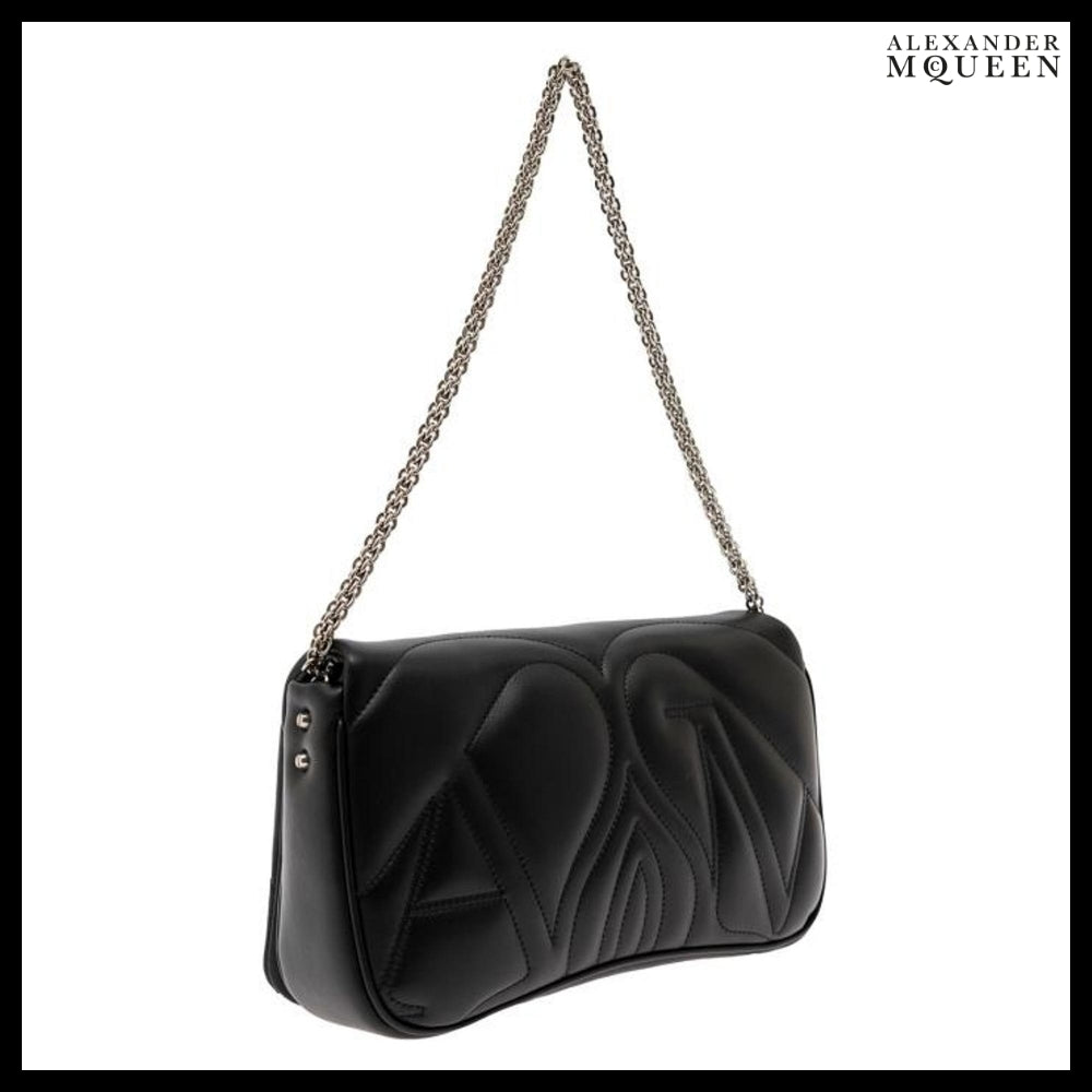 【Alexander Mcqueen】Leather Small Seal Shoulder Bag Black