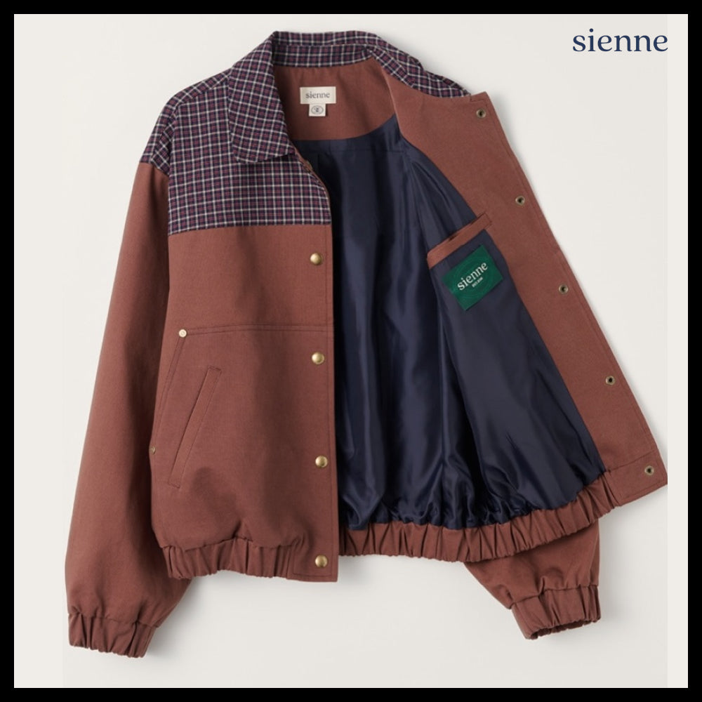 【SIENNE】Brun Checked Bomber Jacket Red Brown