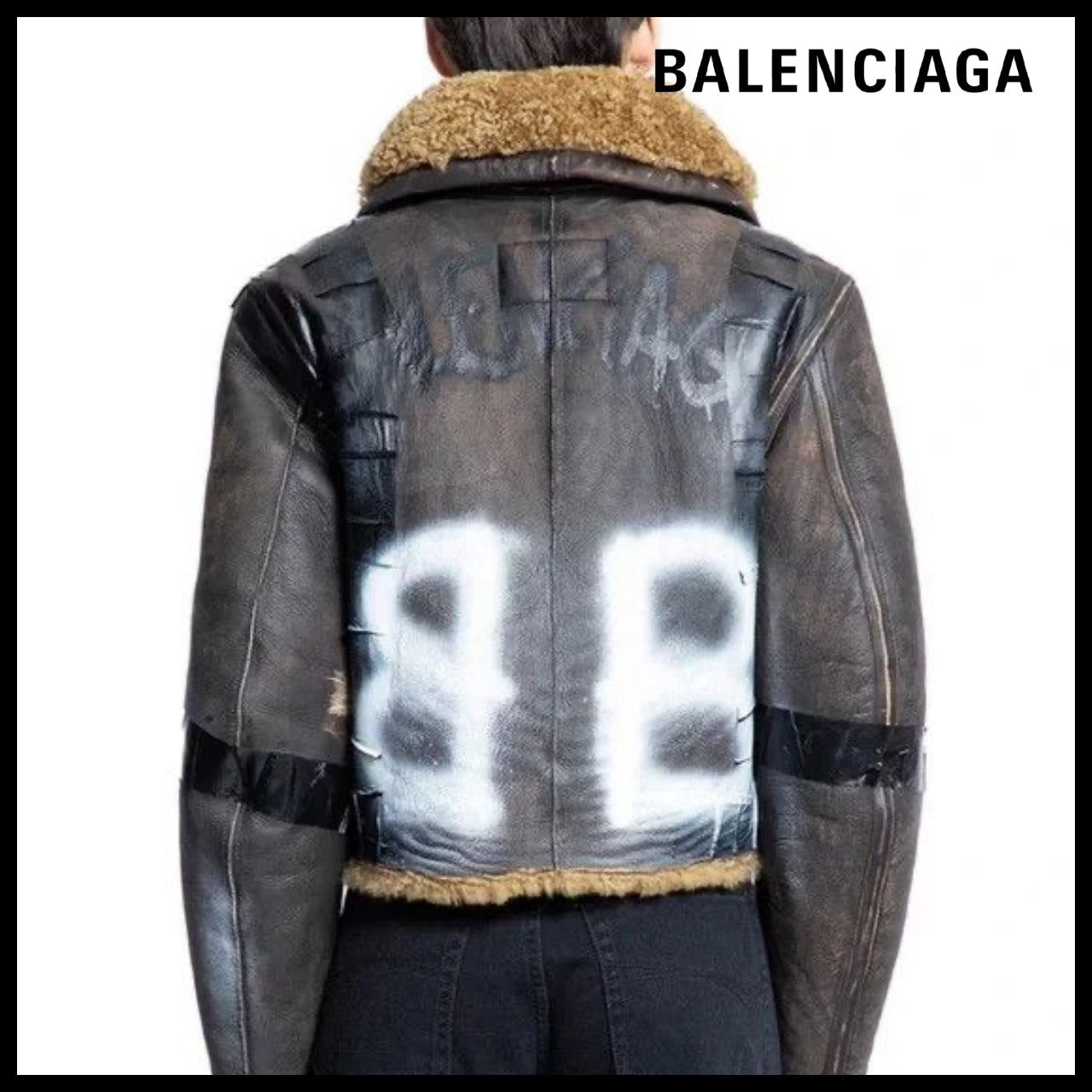 【BALENCIAGA】Taped Aviator Jacket in Brown/Beige