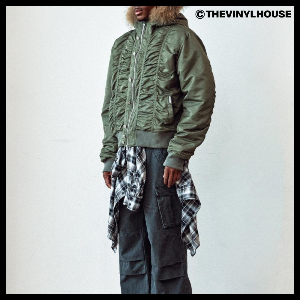 【THEVINYLHOUSE】Fur hooded MA-1 jacket Khaki