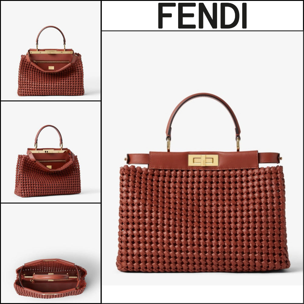 【FENDI】Peekaboo Medium Leather Brown Tote Bag