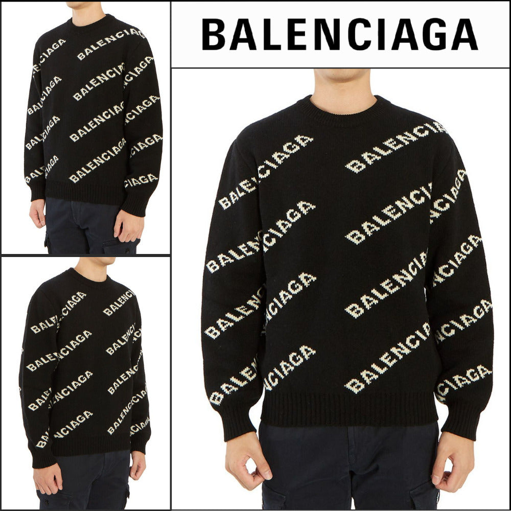 【BALENCIAGA】Allover Logo Sweater Black White