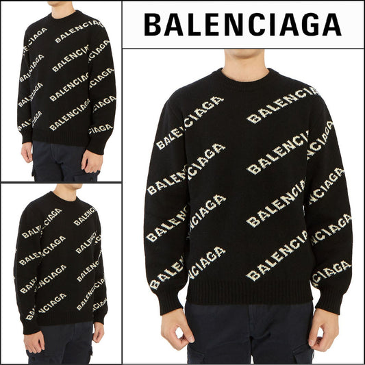 【BALENCIAGA】Allover Logo Sweater Black White