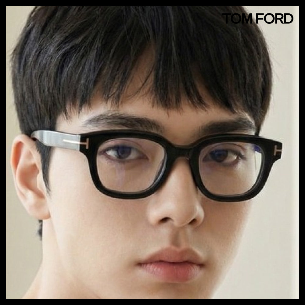 【TOM FORD】Bold Square Black Horn-Rimmed Eyeglasses