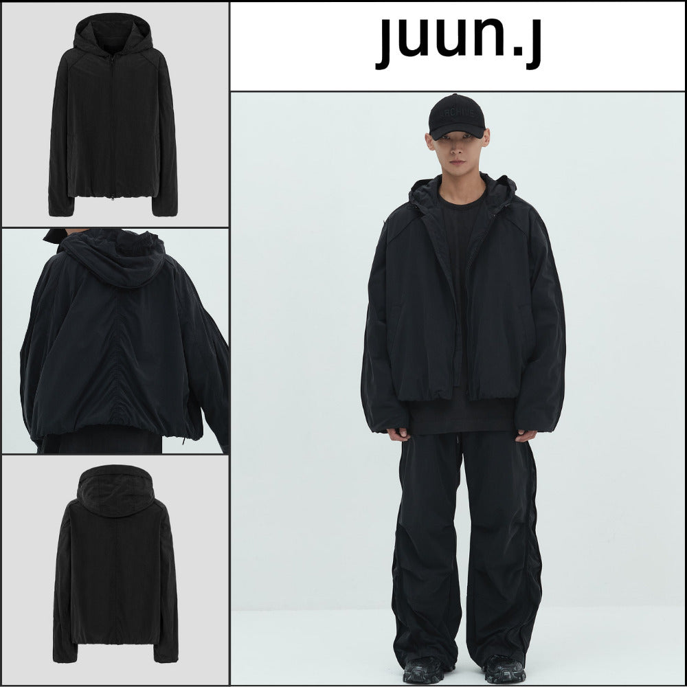 【JUUN.J】Salt Shrink Nylon Side Zipper Short Padded Hood