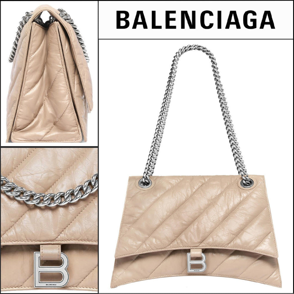 【BALENCIAGA】Crush Medium Chain Bag Quilted Light Brown