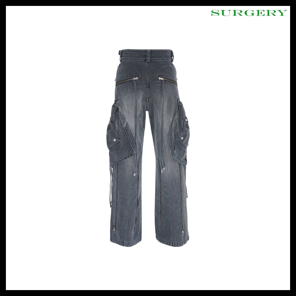 【SURGERY】Oblique Cargo Jeans Black Denim