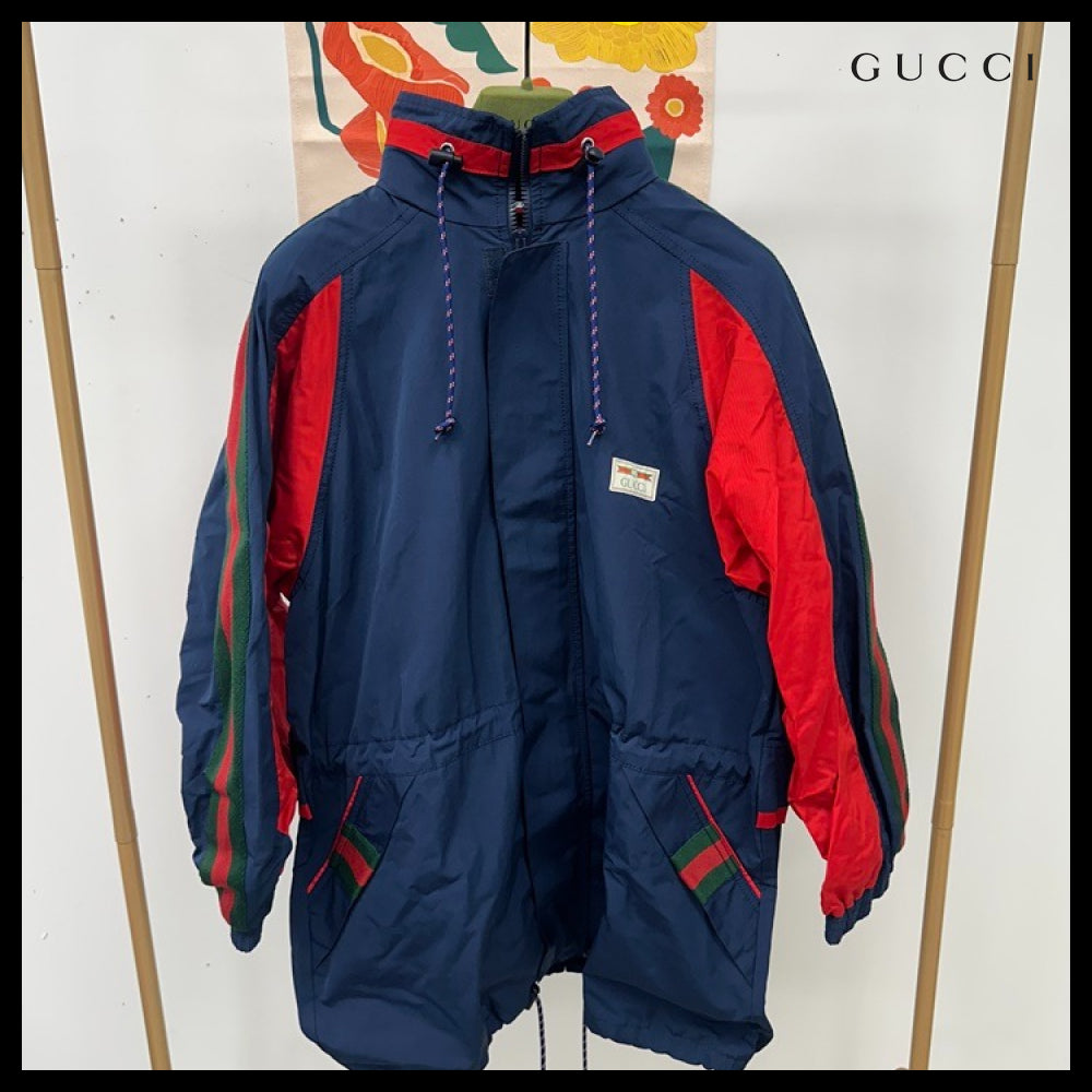 【GUCCI】Web Stripe Logo Patch Cotton DrawstringHoodedJacket