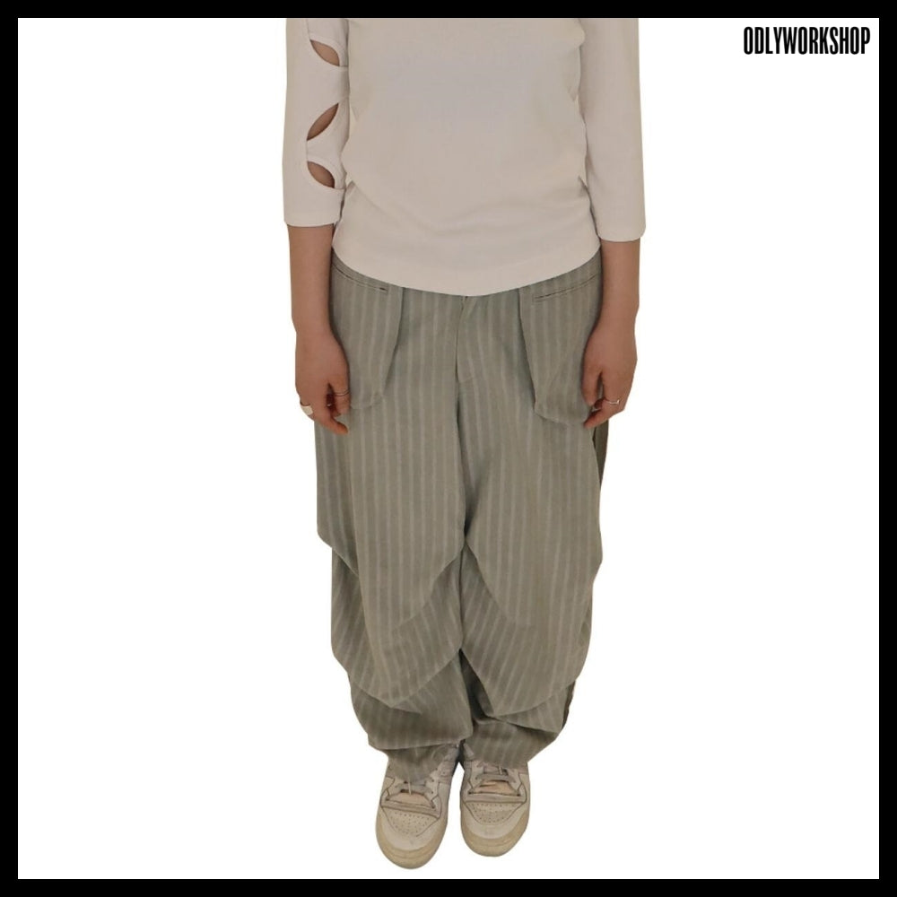 【ODLYWORKSHOP】Smog Stripe Knee Dart Trousers 2Colors