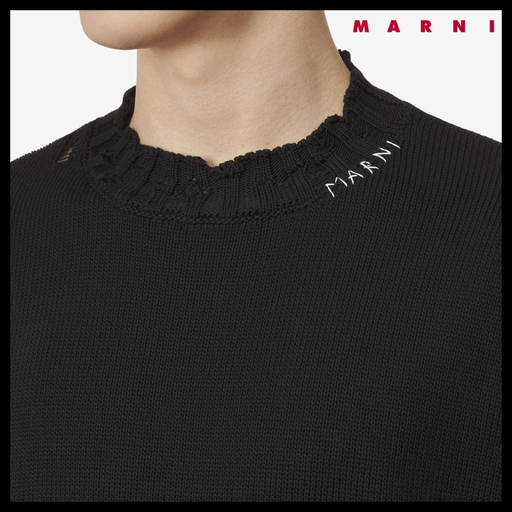 【MARNI】Crew Neck Distressed Knit Black