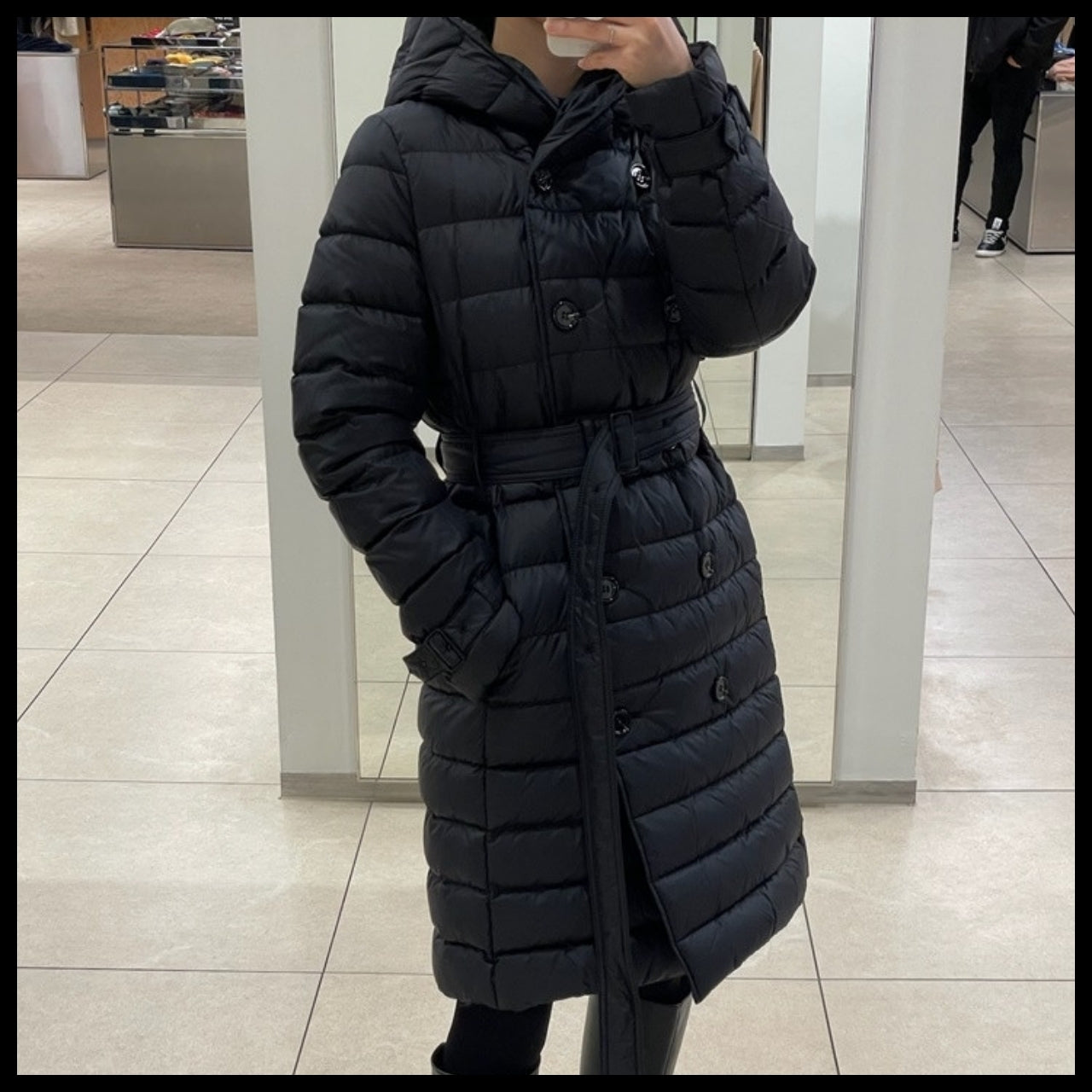 【BURBERRY】WITLEY Belted Long Down Coat Black