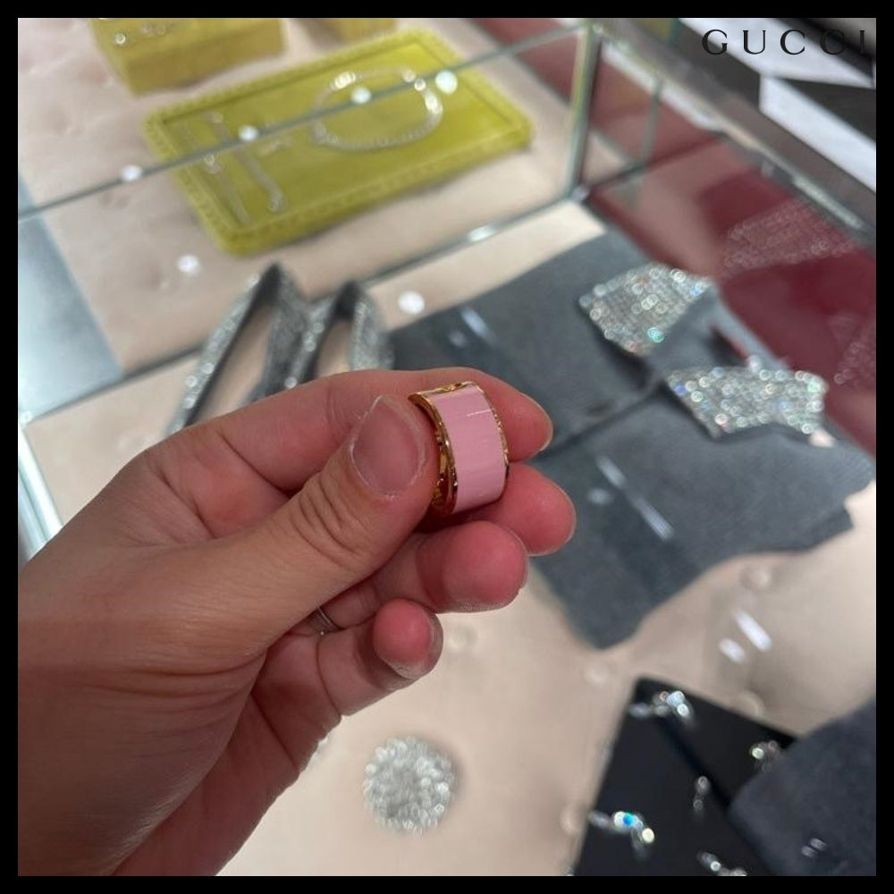 【GUCCI】Blondie Enamel Metal Wide Ring Pink