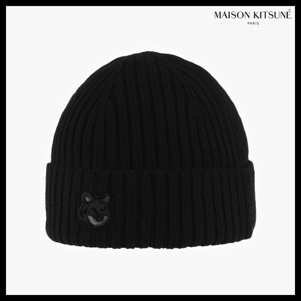 【MAISON KITSUNE】Bold Fox Head Beanie Black