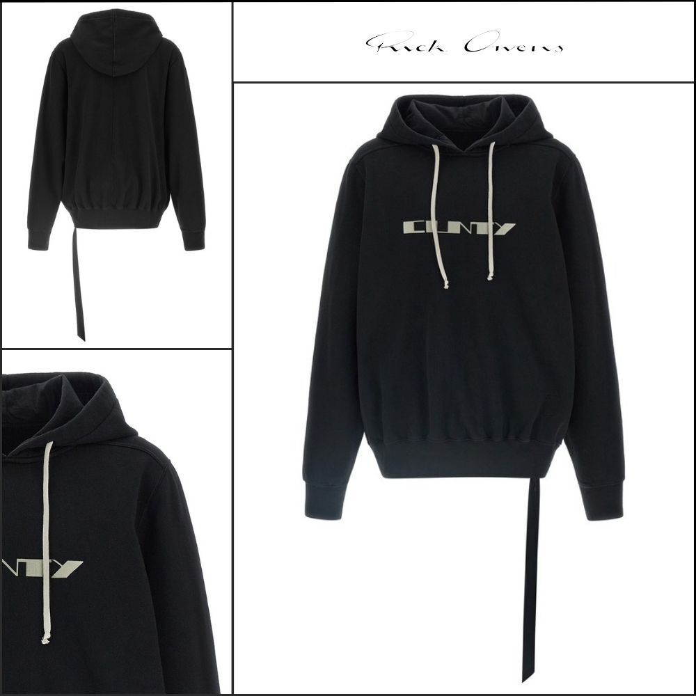【Rick Owens】Black Hoodie with White Logo