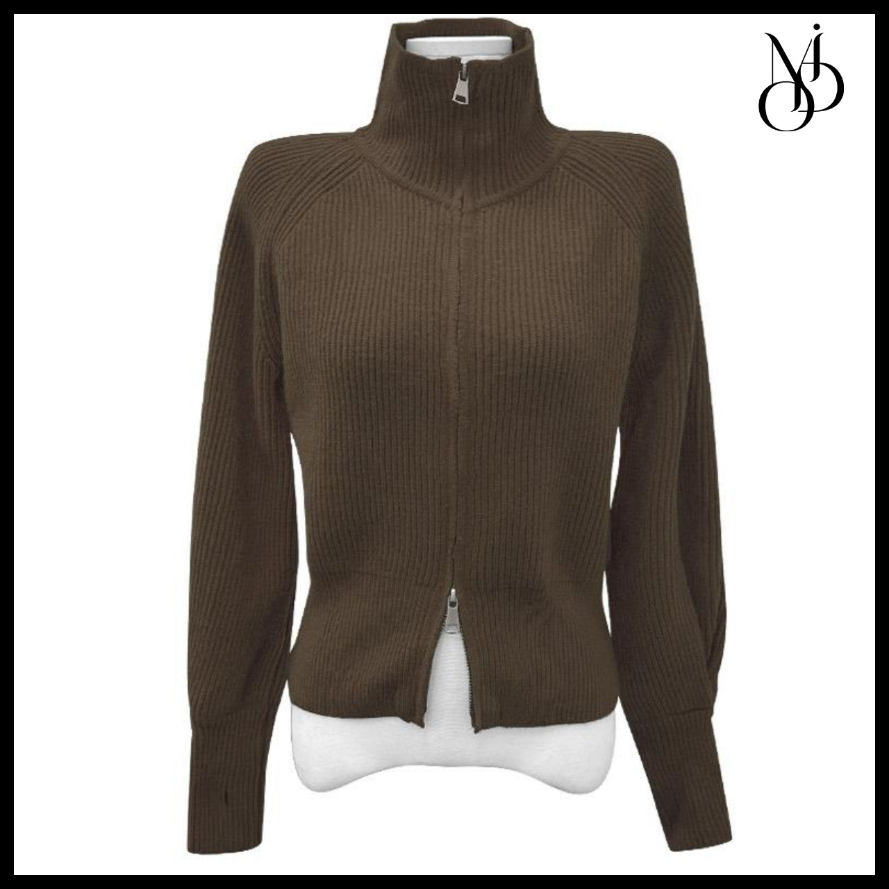 【MODIMOOD】Turtleneck Two-Way Pintuck Sleeve Knit Zip-Up