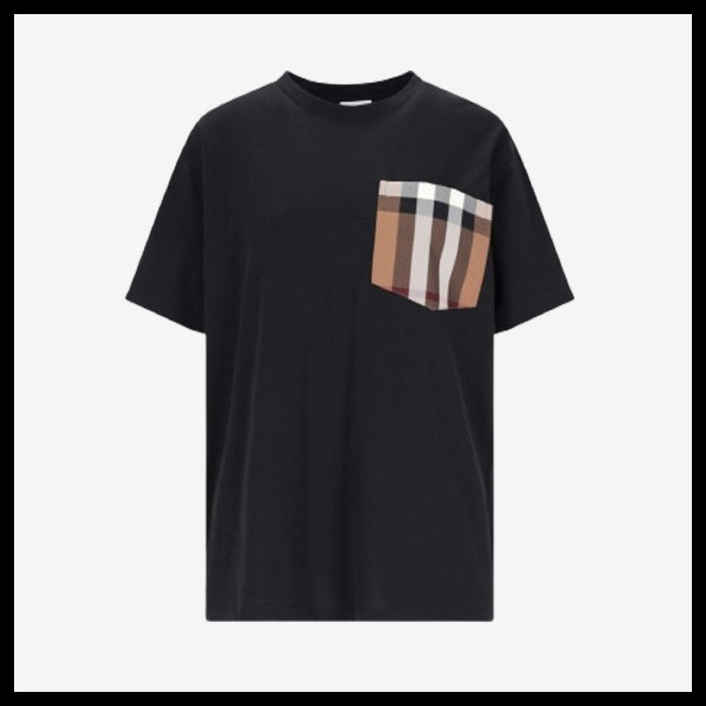 【BURBERRY】Check Pocket Short Sleeve T-Shirt Black Women's