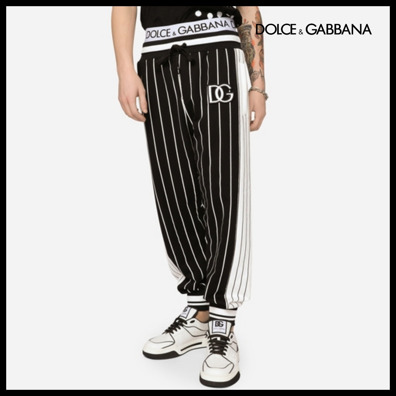 【Dolce & Gabbana】STRIPED JERSEY JOGGING PANTS WITH DG