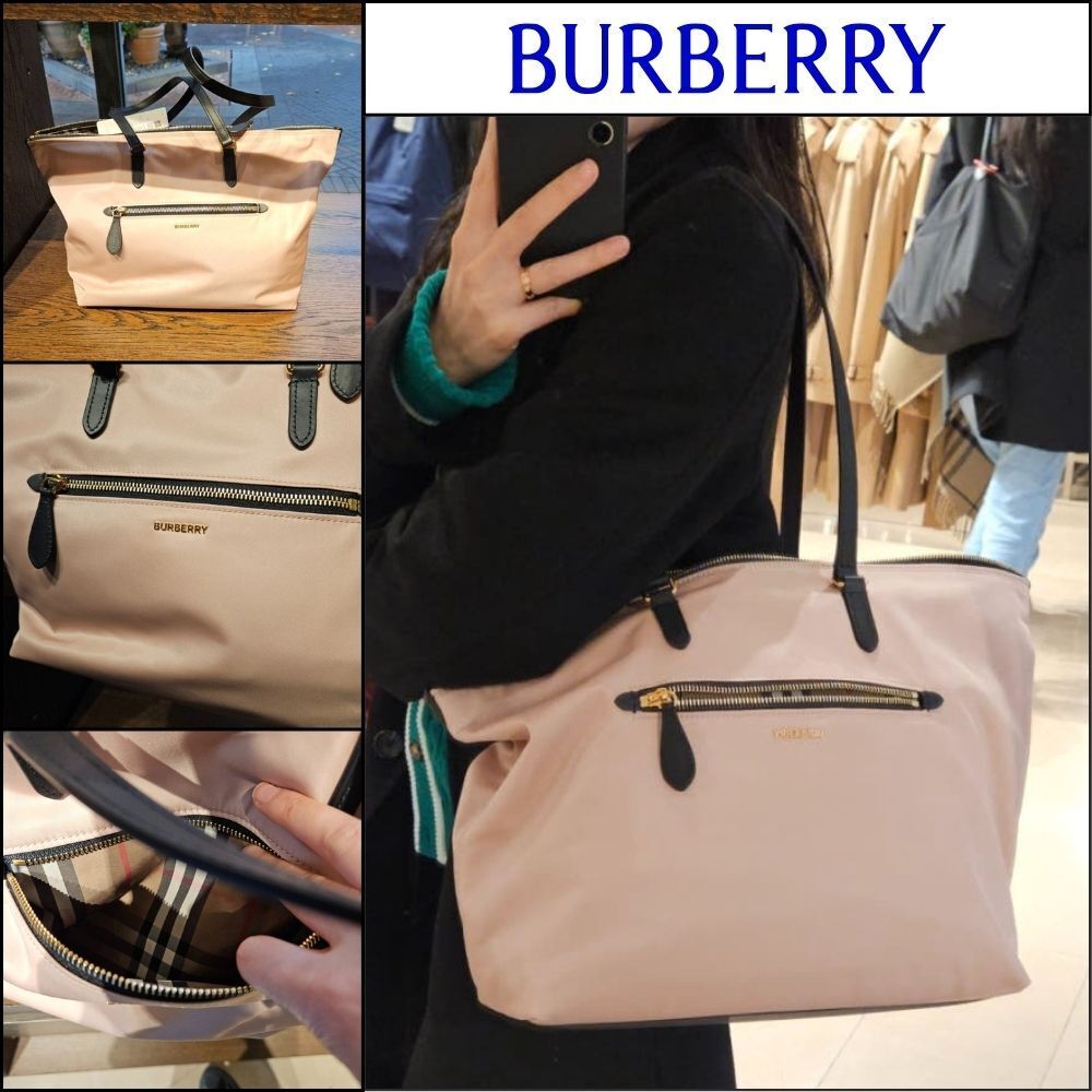 【Burberry】Lettering Logo Large Nylon Zip Tote Shopper
