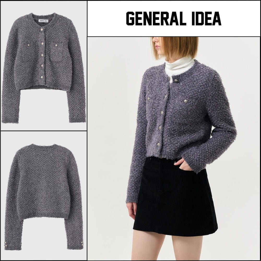 【GENERAL IDEA】Boucle Tweed Knit Jacket CHARCOAL