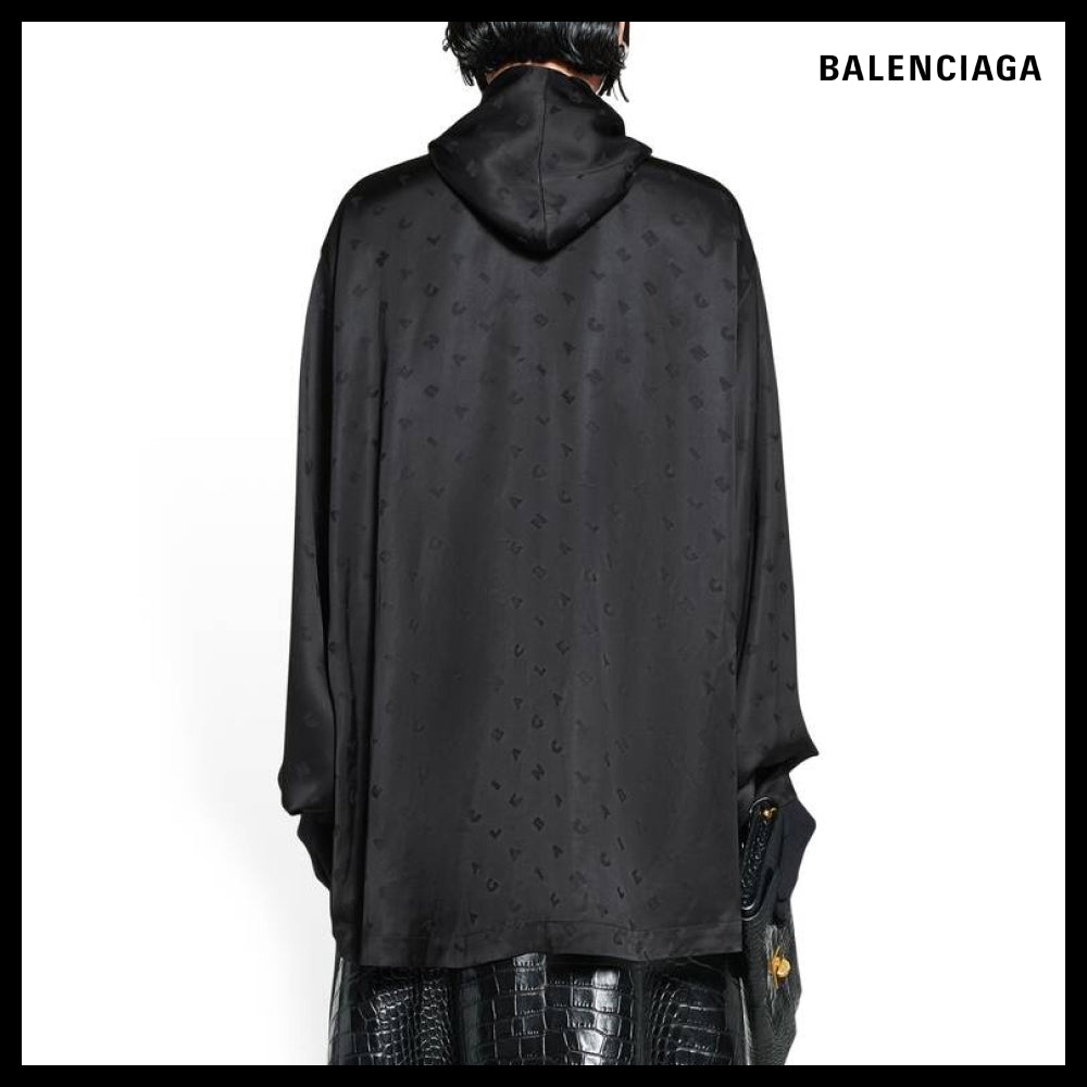 【BALENCIAGA】Logo Letters Allover Hooded Blouse Black