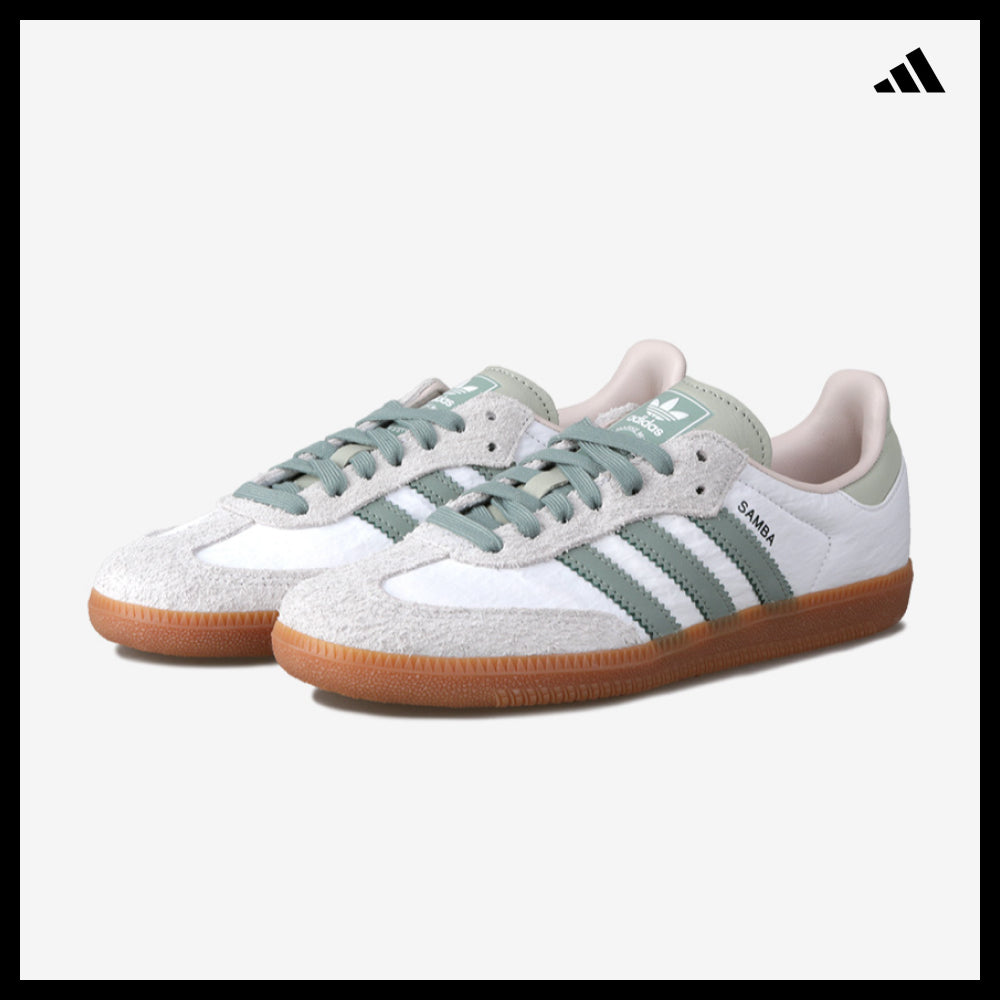 【adidas】Samba OG Cloud White Silver Green Sneakers